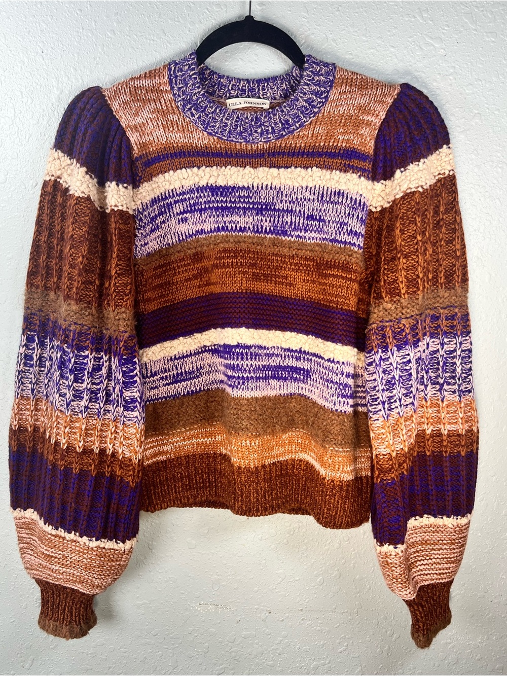 Ulla Johnson Samara Wool Alpaca Patchwork Stripe Balloon Sweater S Ghosts TV - Picture 2 of 16